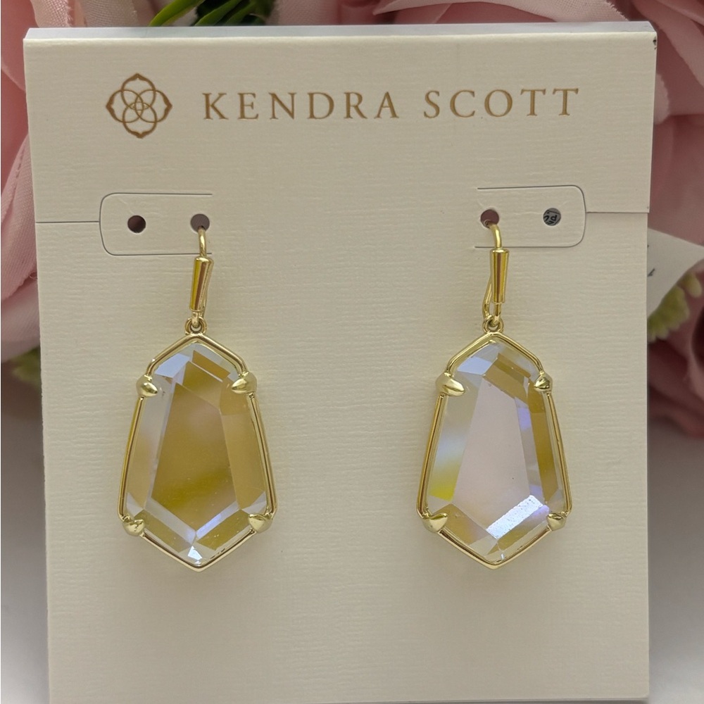 NWT Kendra Scott  Alexandria Drop Earrings in gold iridescent clear rock crystal